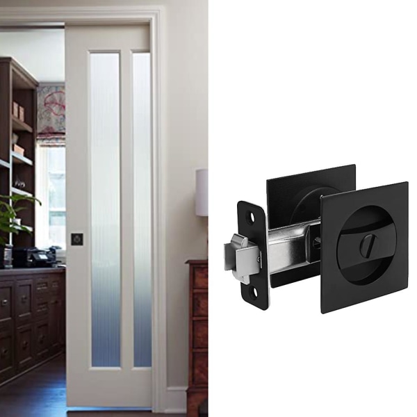 Pocket Door Lock, Mattsvart Contemporary Privacy Square Pocket Door Hardware, Black Sliding Pocke