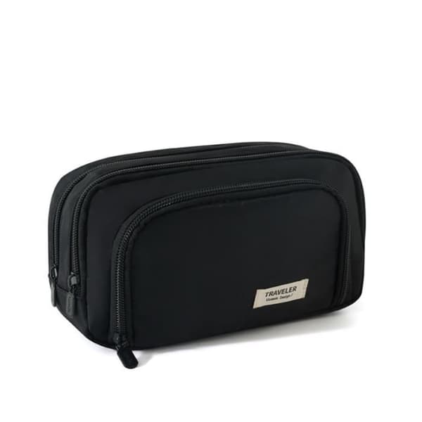 Pennal - Skrivesakerpose - Stor kapasitet - 3 rom - Polyester - Svart