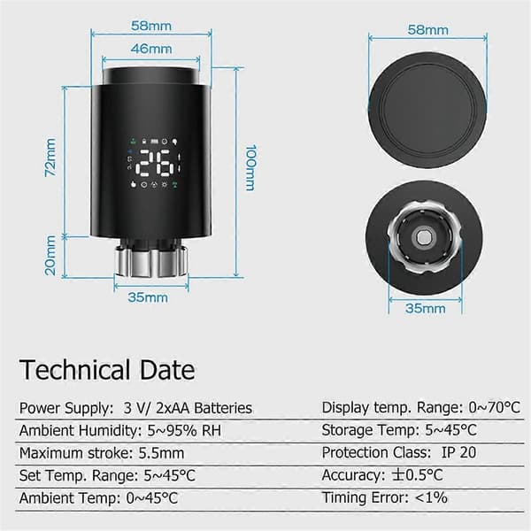 Tuya ZigBee Smart Radiatoraktuator TRV Programmerbar Termostatisk Radiatorventil App Fjernbetjent Tempera White