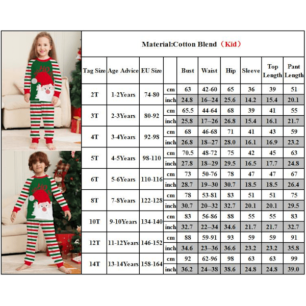 Matchende familiepyjamas for voksne og barn, julepyjamas, nattøy for barn Kids 10T