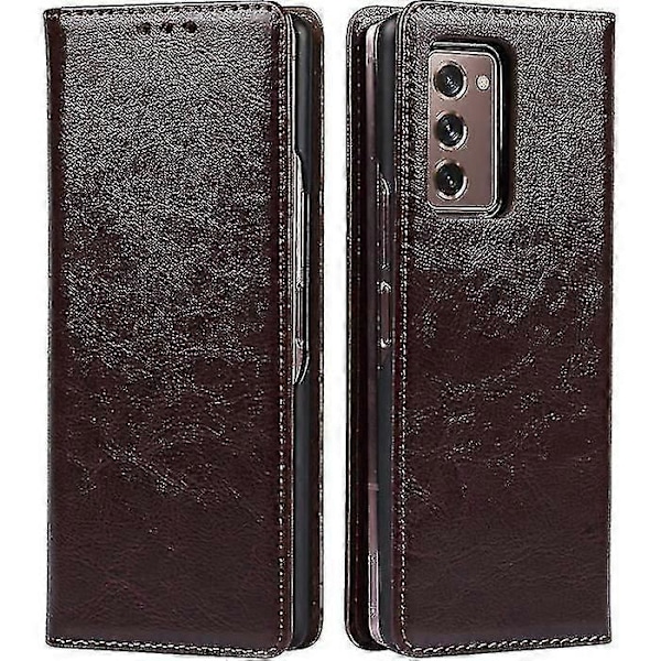 Galaxy Z Fold 2 5g Skal i Crazy Horse Mönster Läder Vikbart Touch Samsung Galaxy Z Fold 2 5g Kaffe Y_Present till G