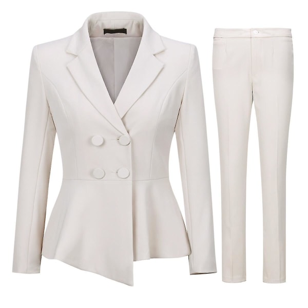 Allthemen Womens 2-delad Business Professional Office Dam Dubbelknäppt Asymmetrisk Slim Fit Kostym (Blazer + Byxor) Apricot XS