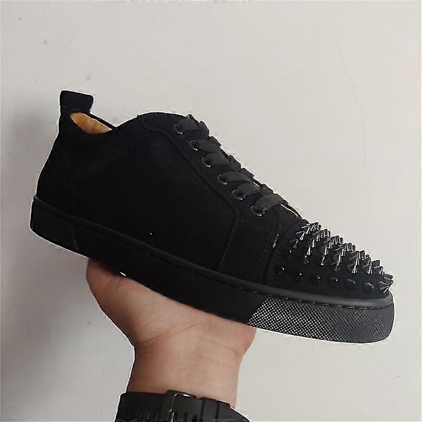 Afslappede sko med røde såler, lav hæl, flad sål, spidse, flade sorte sneakers Black 37