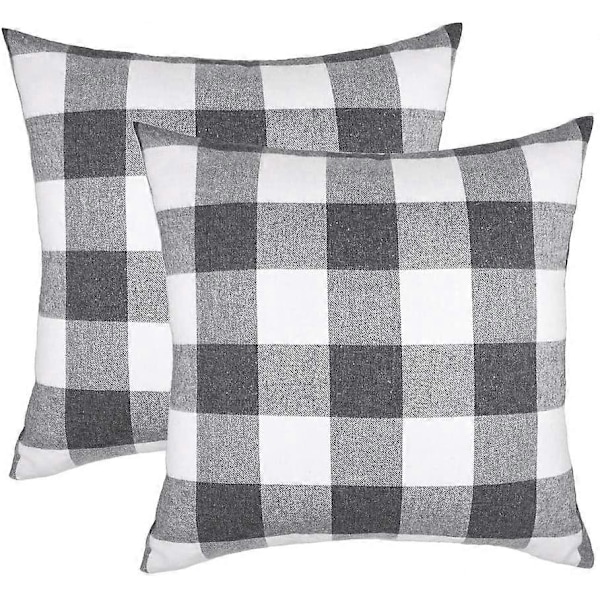 Sett med 2 Farmhouse Buffalo Check Plaid Pynteputetrekk Putetrekk Polyester for Sofa Grå og Hvit, 50 x 50 cm