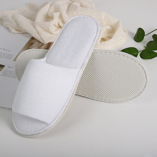 10 par spa-slippers med åben tå, hvide spa-hotel gæsteslippers, passer til de fleste mænd og kvinder