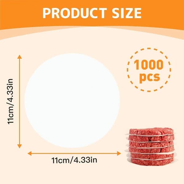 Hamburgerpapper, 1000 ark 11 cm runt hamburgerpapper (för 11 cm diameter hamburgerpressar)