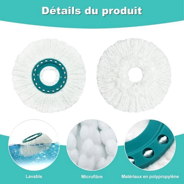 3 stk. erstatningsmopphode, kompatibel med Leifheit Clean Twist Mop, erstatningsmopphode for moppesett L