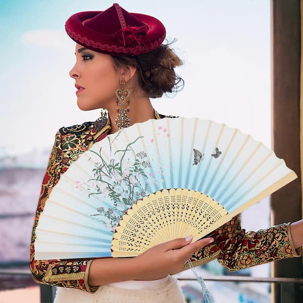 Sammenfoldelig Danseventilator Japansk Stil Håndventilator til Performance Blå