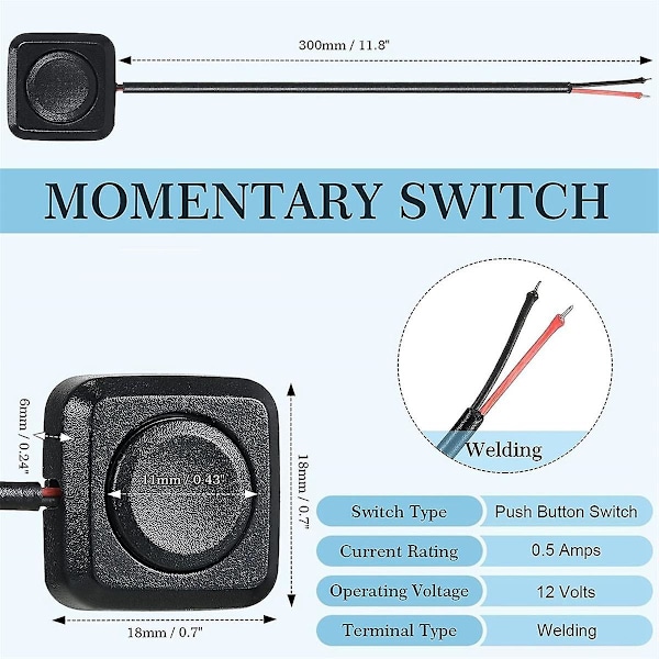 5 stk. Momentary Switch Momentary Trykknap ON Off Switch 12V 24V Overflademonteret Mini Knap Switch Black