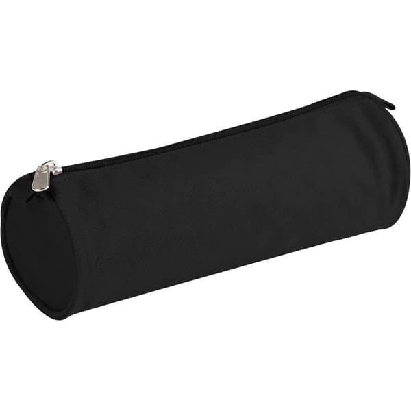 Basic rund penalhus - Sort - Stor - Ø7x22 cm - 600D polyester - Robust lynlås - Fra 6 år+