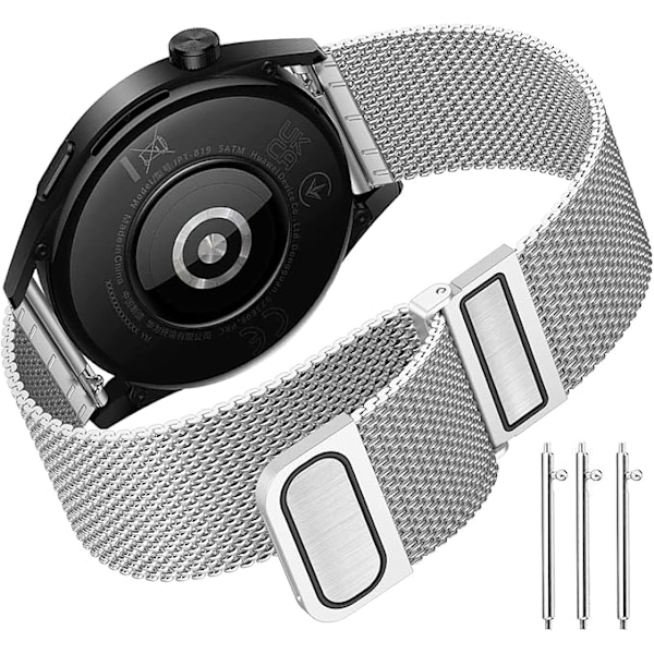 Huawei Watch GT 4 Armbånd, 22mm Rustfritt Stål Mesh Dobbelt Magnet Rem for Huawei Watch GT4 Galaxy Watch 3 45mm/Galaxy Watch 46mm.