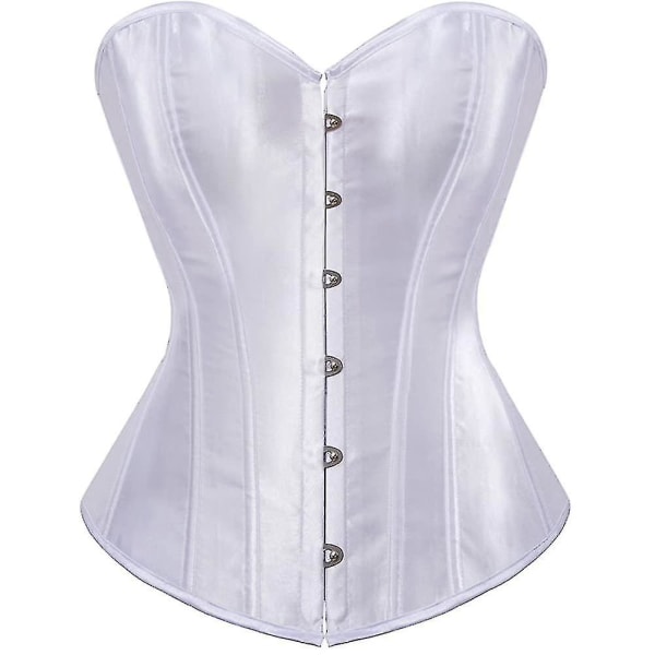 Bustier korsetttopp för kvinnor Sexiga underkläder set svart satin midja Cincher White Small