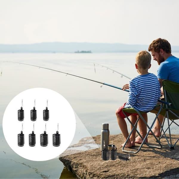7-delt fiskefoderbur, metodefoder, metalfoderbur, til fiskemaddingbur, egnet til sort nylon