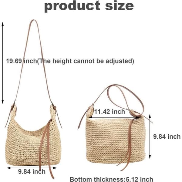 Skuldertasker, stråtasker, strandtasker til kvinder, vævede sommertasker med lynlåshåndtasker, beige
