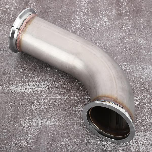 Universal 3 tommer 90° V-bånd med klemme, kort ben, rustfrit stål, downpipe
