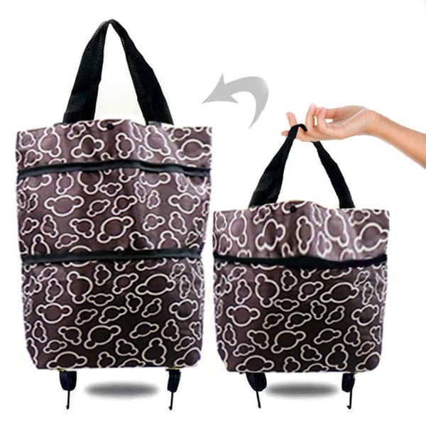 Sammenleggbar handlepose med hjul, sammenleggbar trillebag for kvinner, handlevogn