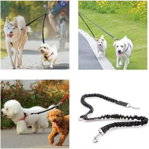 360° Anti-Tangle Dobbelt Snor til 2 Hunde — Holdbar Nylon og Legering