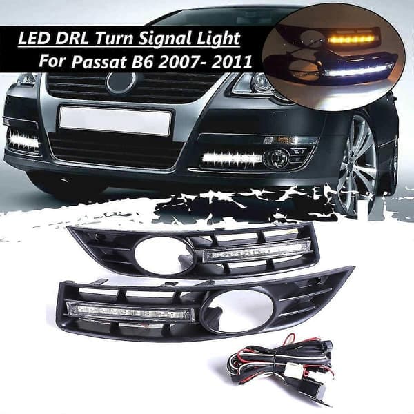 Frontfanger Tåkelys Grill + DRL LED for B6 2007-2011 Vanntett black