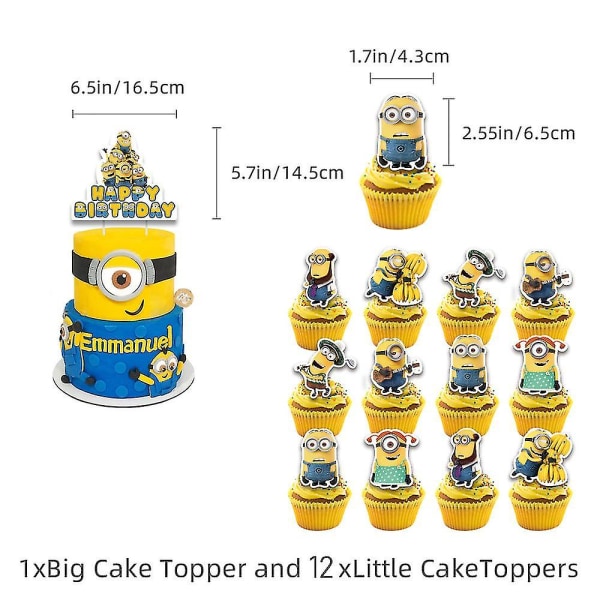 Cartoon Minions Födelsedagsfest Tillbehör Dekorationer - 30 st Grattis på födelsedagen Banner Cake Topper Cupcake Topper Ballonger för barn fans