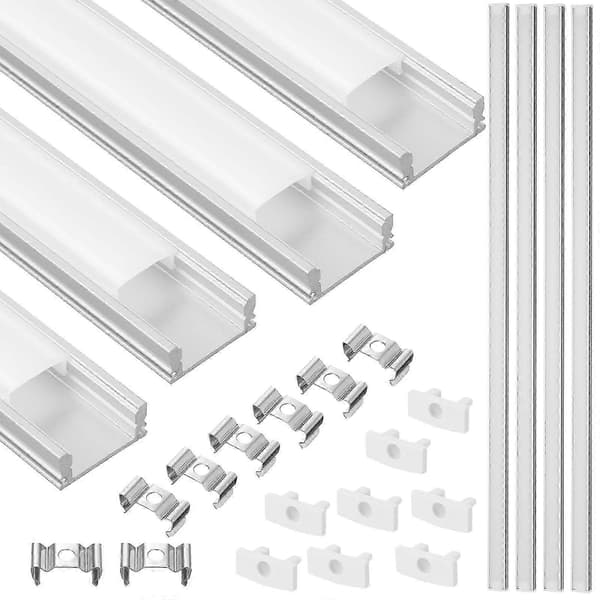 4 uppsättningar LED-kanalsystem Silver U-formad LED-diffusor med mjölkvit kåpa XI