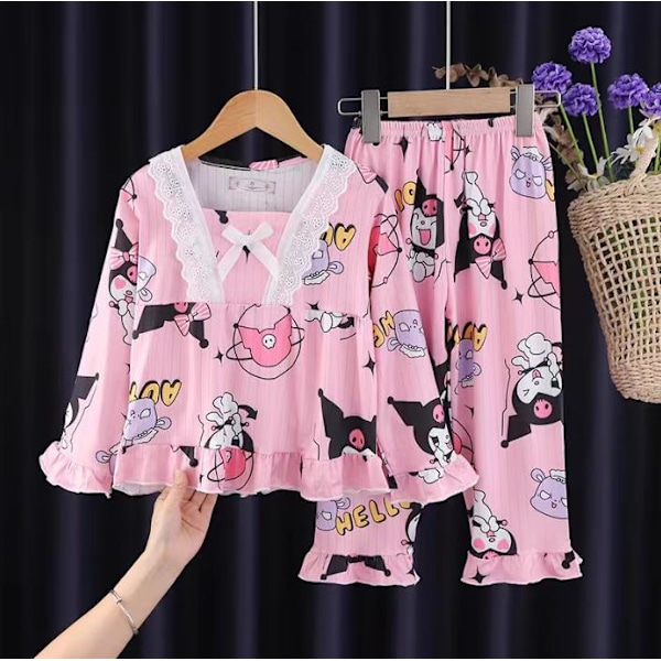 Sanrio Kuromi Costume Kids Long Sleeve Pajamas Girls Boys Cartoon T-shirt+Pants 2pcs/set Children's Casaul Sleepwear A