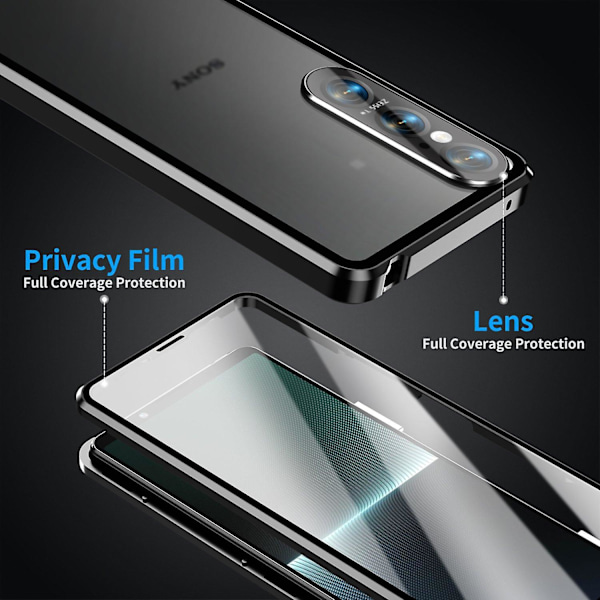 Kirkas suojakotelo Sony Xperia 1 VI -puhelimelle, karkaistu lasi + metalli + PC-takakansi, magneettinen Multicolor Black