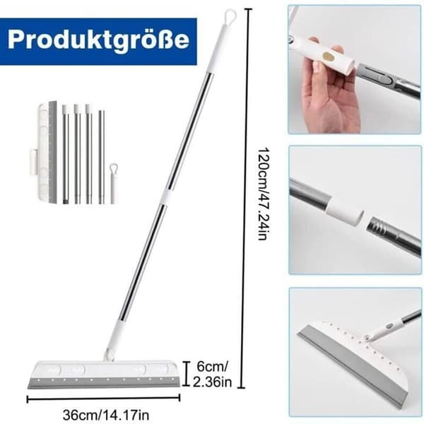 Gulvnal - ZOR® - 120 cm - Langt håndtak - 180° roterende ledd - TPR og rustfritt stål - Grå