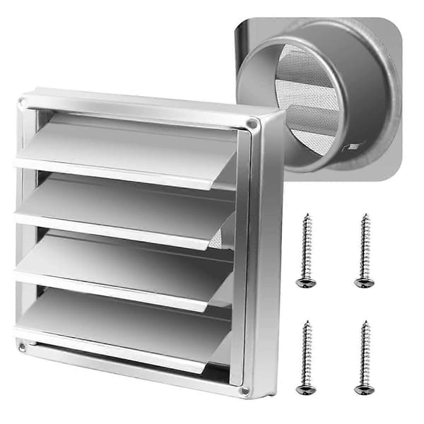 Ventilationsdæksel i rustfrit stål med lameller til nem installation 125mm