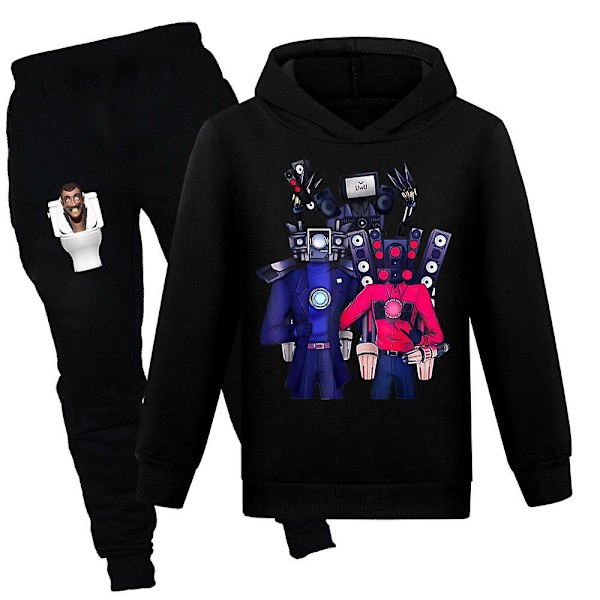 Skibidi Toilet Tv Man treningsdress for barn - Langarmet hettegenser - Svart Black 13-14 Years