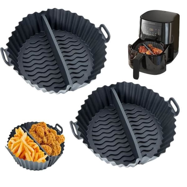 Airfryer Silikoneform - MARSEE - 2 Stk - Genanvendelig - Sort - 20x16x6.5 cm