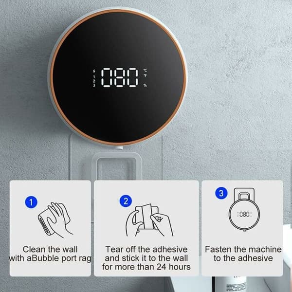 Tvåldispenser - LARGEIGHT - Väggmonterad, uppladdningsbar - Temperaturdisplay - Barnvänlig - 2000 mAh