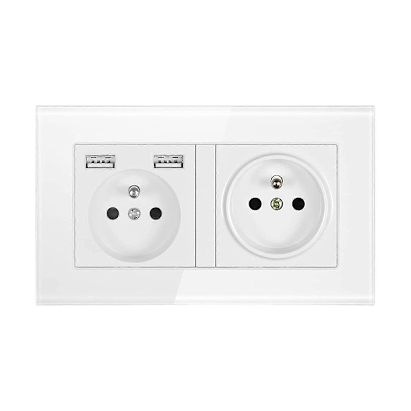 [KK] Double socket, wall socket with double USB 5v/2100ma, flush-mounted socket with 2 USB ports, practical and convenient