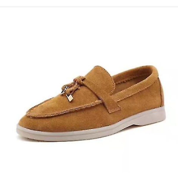 Sommer Walk Sko Dame Loafers Ruskind Casual Mokkasin Lås Hue Sko Komfortable Bløde Sål Flade Sko Plus Størrelse Auburn 35