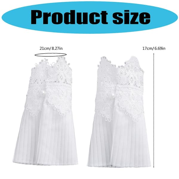Andningsbara spetsarmmanschetter med veckade detaljer Elegant broderi Blomarmärmar Dammodeaccessoar Vit White
