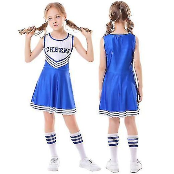 Kid's Girls School Party Cheerleader kostym Halloween musikalisk festklänning blue 120cm