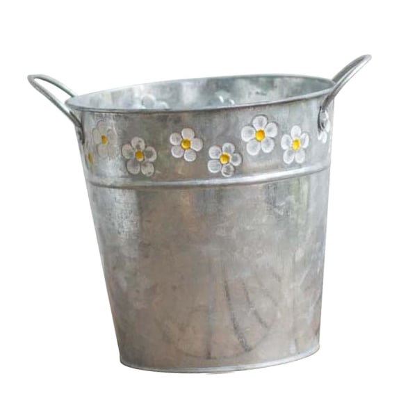 Utsökt blomkruka Vintage Daisy präglad trädgård metall plåthink planteringskrukor med handtag Retro heminredning Bröllopsfönster - stil1