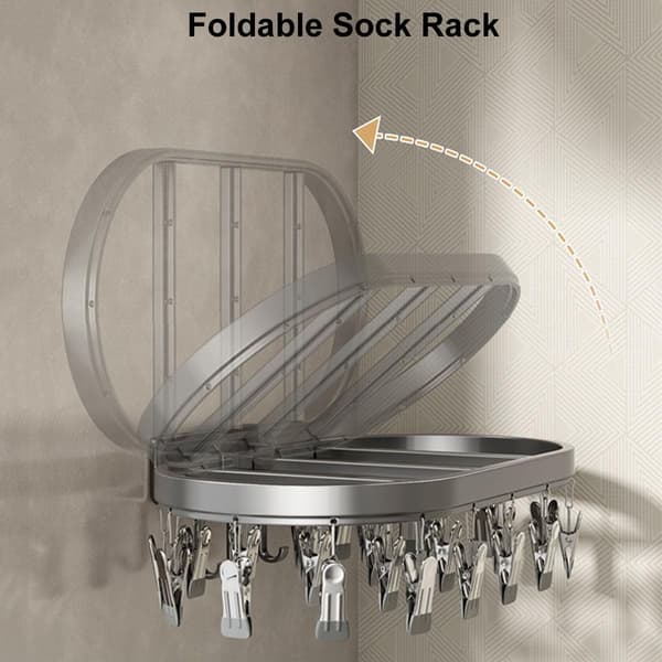 [KK] Wall-mounted sock dryer, foldable laundry rack with 24 clips C