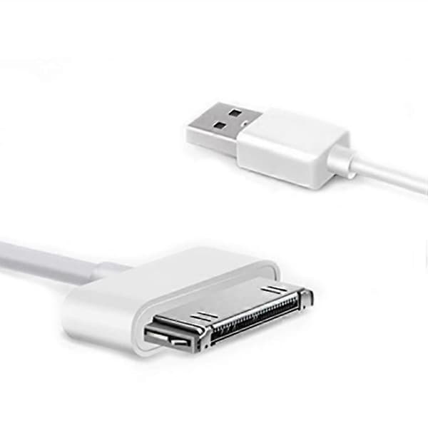 30-bens han til USB-han opladnings- og datasynkroniseringskabel til iPad / 2 / 3, iPhone 4 & 4s, iPod Nano, iPod Touch, længde: 1m (hvid) White