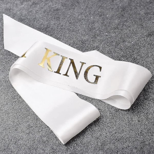 Katea \"prom King\" ja \"prom Queen\" -nauha - Koulujuhlatarvikkeet Yhteensopiva koulujuhlien kanssa, valkoinen painatuksella - -