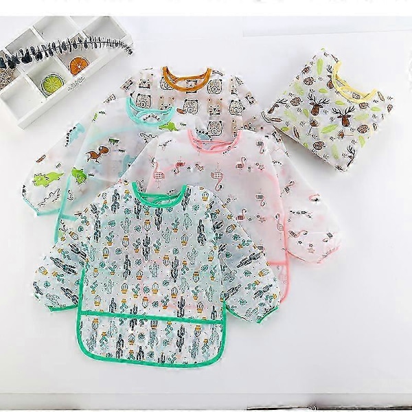 Forklæde sweater hagesmæk til børn lange ærmer vandtæt dinosaur blå