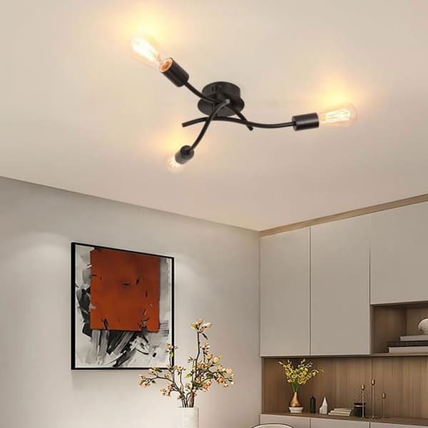 Industriel loftslampe - Moderne jernlysekrone - 3-lys E27 sort loftslampe til stue køkken