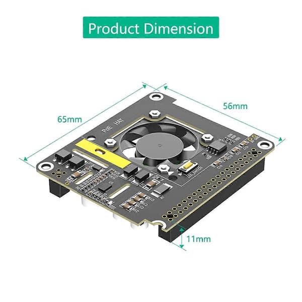 PoE HAT for Raspberry Pi 5 med kjølevifte/datamaskinmodul 5, med automatisk misfargings-LED-lys Black