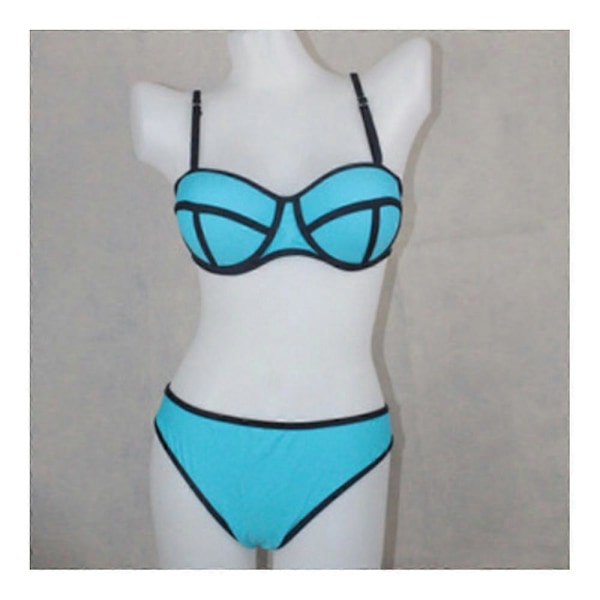 Bikini Set Camisole Halter Sexig Kontrastfärg Dam Badkläder Baddräkt blue S