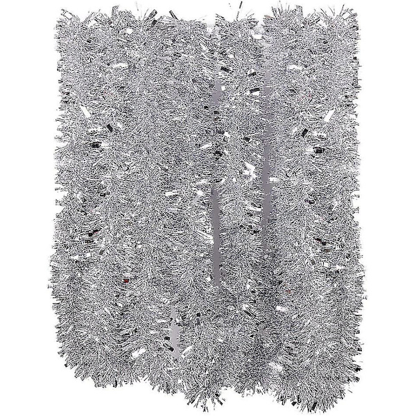 10 st silverkrans juldekorationer, 200 cm tjock fluffig julgran glitterkrans bröllop födelsedag dekoration