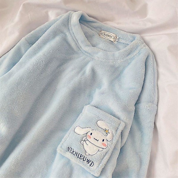 Tegnefilm Søde Pyjamas til Kvinder Vinter Kawaii Sanrios Cinnamoroll Koralsoft Hjemmetøj Pyjamas Sæt Varme Sovetoppe L 49-59KG