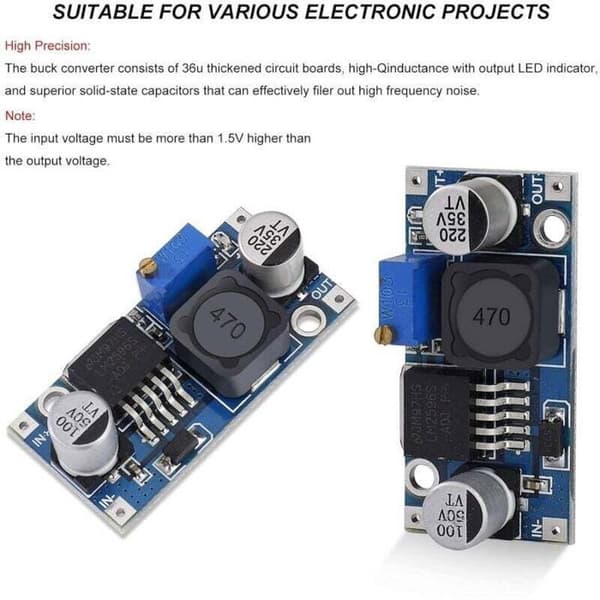 DC-DC Step-Down-omformer - ZOR® - LM2596 - 3,2-40V til 1,25-35V - Justerbar strømforsyningsmodul - 6 stk.