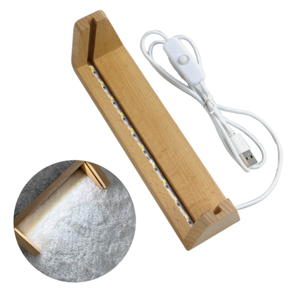 LED-displaystativ i trä med USB kabel U-form lampstativ Ram för akrylkristall Nattljus Glas Resin Art A 8 tum A 8 inches