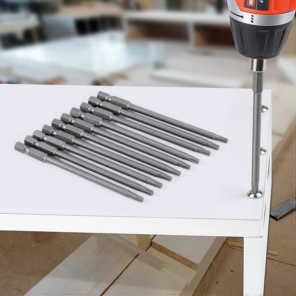 10 stk. 100 mm længde 1/4 tomme T20 Torx skruetrækkerbits, sølvgrå
