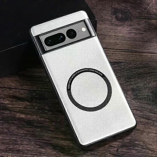 Google Pixel 7 Pro Cover - MagSafe Magnetisk Ring, Lædertekstur, Hvid Hvid