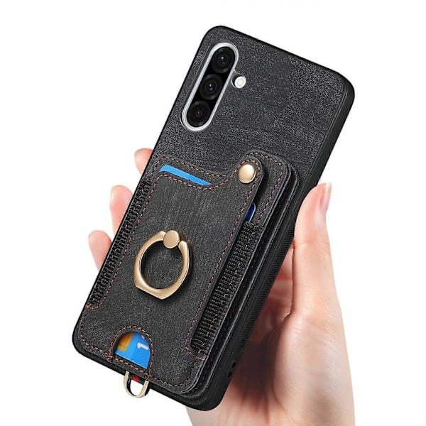 (Ny) Retro Hud-følelse Ring Multi-kortpung Telefoncover Black For Samsung Galaxy A36